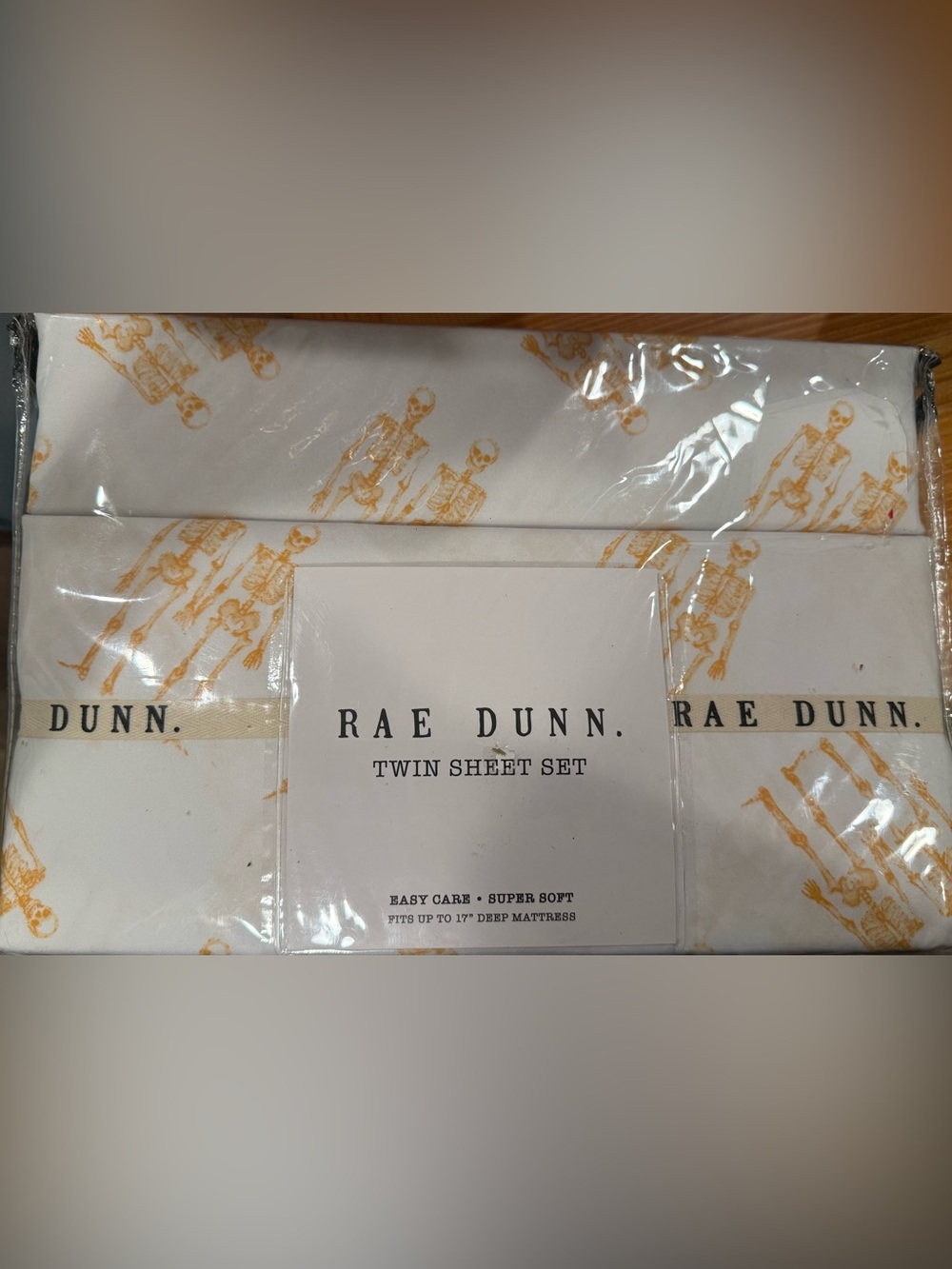 Rae Dunn White Twin Sheet Set with Orange Skeleton Motif